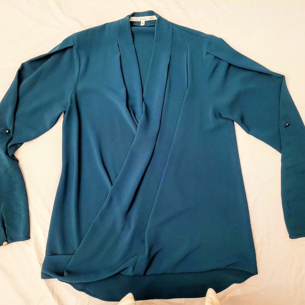 Faux Wrap Long Sleeve Blouse Faux Tuck